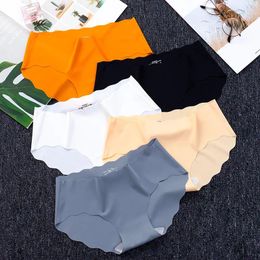 Women's Panties 3Pcs/ Seamless Underwear Silk Solid Color XL Lady Ruffle Underpants Girls Briefs Smooth Panty Sexy Lingerie