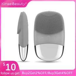 Scrubbers 2 In1 Electric Facial Cleansing Brush Silicone Sonic Face Cleansing Brush Deep Pore Cleaning Massager Face Washing Brush