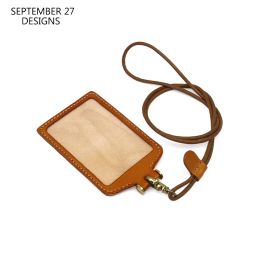 Holders New Fashion ID Badge Holder For Office Work Genuine Leather Lanyard Neck Strap Credit Card Case Cowskin Identity Hanging Tag