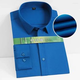 Men's Dress Shirts Solid Bamboo Fiber Plain Full Sleeve Business Mens Social Shirt Anti-Wrinkle Soft Comfortable Without Pocket