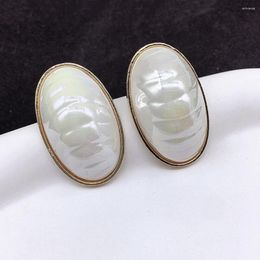 Backs Earrings Simple Big Geometric Oval Simulated Pearl Clip On For Women Non Pierced Earcuffs Fashion Party Jewellery Pendientes