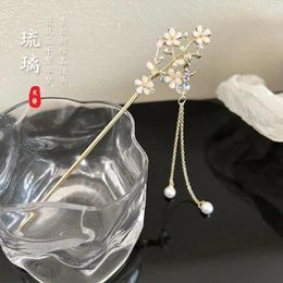 Hair Clips Vintage Chinese Women's Stick Metal Glaze Flowers Chopsticks Ladies Pearl Jewelry Sticks Accessories