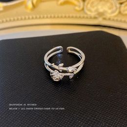 Cluster Rings Unique Flower Double-layer Steel Rose Ring French Boutique Stainless Adjustable Metal Couple Finger Accessories Gifts