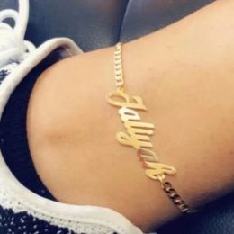 Anklets AurolaCo Custom Name Anklet Personality Stainless Steel Anklet for Women Custom Letter Nameplate Anklets Bridesmaid Jewellery Gift