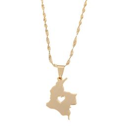 Stainless Steel Colombia Map Pendant Necklace Gold Color Jewelry Map of Colombian Jewelry283w