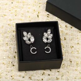 2022 Luxury qualiy black and gold plated Charm drop earring with diamond and leaf shape have box stamp PS3440A278o