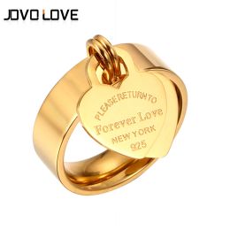 Bands MSX Forever Love Wedding Rings Engraved Big Heart Tag Stainless Steel Charm Ring Rose Gold Colour Lover Ring For Women