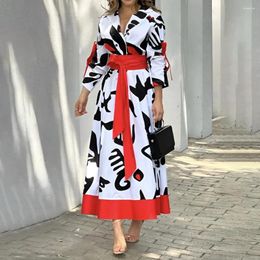 Casual Dresses Womens Lapel French Retro Long Dress Bohemian Style Elegant Temperament Skirt Commuter Sleeved Fashion