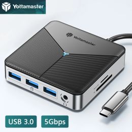 Hubs Yottamaster USB A 3.0 Docking Station Hub Type C PD 100W Fast Charging Adapter Multi Ports RJ45 HDMI Video SD Card Reader Dock