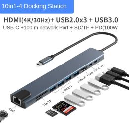 Hubs USB C HUB 4K 30Hz Type C 10 in 1 Docking Station 3.0USB Splitter Adapter PD 100W Charge SD/TF Card Slot for PC MacBook Pro Air