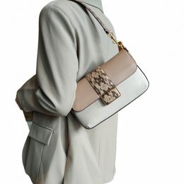 vintage High Quality Genuine Cow Leather Ladies HandBags 2023 New Fi Hit-color Office Female Shoulder Menger Bag s6Ca#