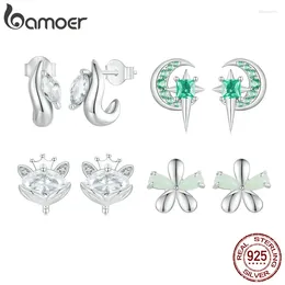 Stud Earrings Bamoer 925 Sterling Silver Marquise Starry Moon Crowns Flower For Women Fine Anniversary Party Jewelry
