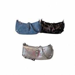 women Handbag Fialbe PU Clutch Bag Chain Underarm Bag Butterfly Spicy Girl Simple Female Commuter Handbag for Office Travel g3t5#