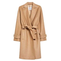 Brand Coat Women Coat Designer Coat MaxMaras Womens New Style With Flaps And Patch Bags On Both Sides Elegant Camel Wool Coat