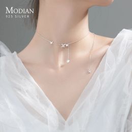 Necklaces Modian Beautiful Cute Dancing Butterfly Tassel Zirconia 925 Sterling Silver Link Chain Chokers Necklace for Women Fine Jewellery