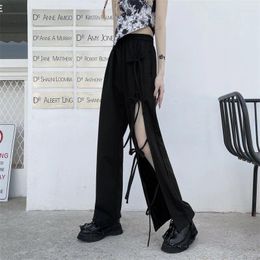 Women's Pants High Waist Women Wide Leg Korean Sexy Hollow Out Bandage Summer Fashion Streetwear Female Loose Trousers