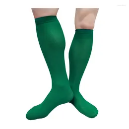 Men's Socks Long Tube Mens Green Solid Colour Striped Formal Dress Suit Knee High Sexy Stocking Male Collection Business