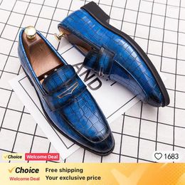 Casual Shoes Fashion Italian Plus Size Men Dress Retro Genuine Leather Crocodile Grain Party Wedding Slippers