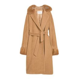 Brand Coat Women Coat Designer Coat MaxMara Womens New Folding Collar Detachable Mink Skin Fashion Waist Tie Camel Wool Coat