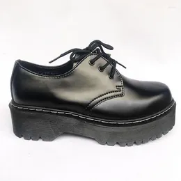 Casual Shoes Fashion Women's Platform 2024 Spring Autumn 3 Holes Black Female Flats Lace Up Designer Trend Leather