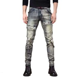 Men's Spring New Motorcycle Jeans, Youth Fashion, Retro Trend, Temperament, Slim Fit, Small Feet Pencil Pants