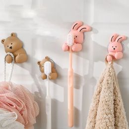Heads Cartoon Rabbit Bear Toothbrush Holder Wallmounted Suction Cup Silicone Hook Sundries Storage Rack for Bathroom Accessories