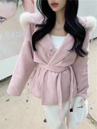 Women's Jackets Alien Kitty Elegant Hooded Coats Women Chic Minimalist Spring Woollen Daily 2024 Solid All Match Fashion Work Wear Gentle