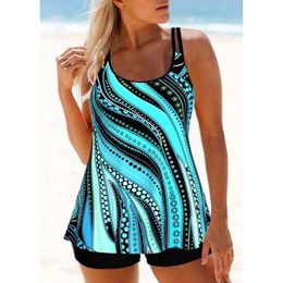 New Swimsuit Tankini Digital Printed Hollow Shoulder Strap with Added Fat Plus Size Swimsuit for Women