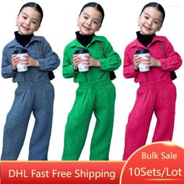 Clothing Sets 10Sets Bulk Wholesale Girls Solid Long Sleeve Shirts Pants Two Piece Set Kids Children Fashion Matching M429