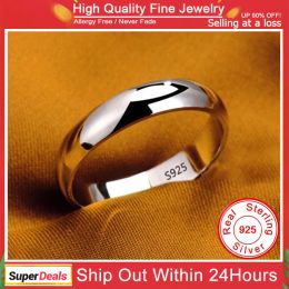 Bands S925 Stamped White Gold Color Tibetan Silver Ring Simple 4mm Stanless Steel Rings for Men Women Couple Gift Jewelry Accessories