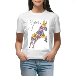 Women's Polos Spirited Floral Jumping Mule T-shirt Aesthetic Clothing Vintage Clothes T-shirts For Women Graphic Tees Funny