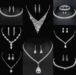 Valuable Lab Diamond Jewellery set Sterling Silver Wedding Necklace Earrings For Women Bridal Engagement Jewellery Gift D7Oa#