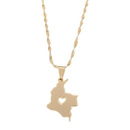 Stainless Steel Colombia Map Pendant Necklace Gold Colour Jewellery Map of Colombian Jewelry321s