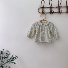 T-shirts Children Shirts Fashion Floral Long Sleeve Baby Girls Vintage Peter Pan Collar Shirts Autumn Infant Lapel Top Clothes Blouses