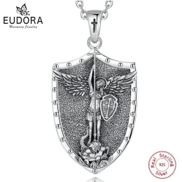 Necklaces Eudora 925 Sterling Silver saint Michael Archangel Necklace for Men Women Handmade Cross Christian Pendant Religious Jewelry