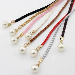 Belts Fashion Thin PU Leather Belt Simulated Pearl Elastic Waist Women Dress Skirt Decoration Girles Gifts