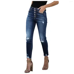 Women's Jeans Streetwear Perforated Casual High Waisted Pant Street Skinny Multi Button Plus Size Straight Tube Old Vintage Pants