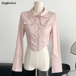 T-shirts Long Sleeve Shirts Women Pink Hotsweet Ins Korean Fashion Temperament Sexy Casual Chic Spring Crop Tops Minimalist College Girls