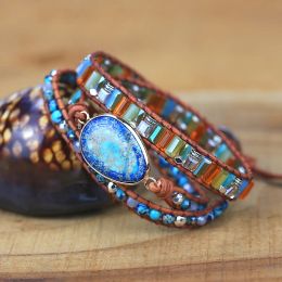 Bracelets 2021 Natural Stones Colourful Charm Wrap Bracelets boho Handmade yoga energy friendship Jewellery