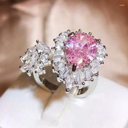 Cluster Rings Fashion Sparkly Pink Paraiba Ring Luxury Party Jewellery Adjustive For Women's Minimalist Wedding Bridal