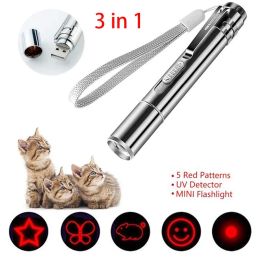 Toys 3 in 1 USB Rechargeable Funny Cat Chaser Toys Mini Flashlight Laser LED Pen Light Cat Light Pointers Funny Pet Toys Dropshipping