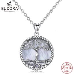 EUDORA 925 Sterling Silver Tree of Life Pendant Tree Leaf Goddess Mother of Pearl Necklace Vintage Jewellery with Box D475MB 240412