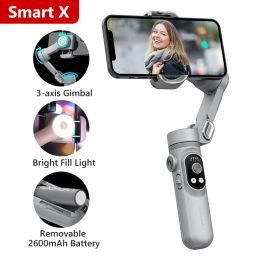 Brackets Aochuan Smart X Pro 3axis Foldable Handheld Gimbal Stabiliser with Fill Light Wireless Charging for Smart Phone Action Camera