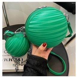 Evening Bags 2024Green Ball Shape Creative Handbag 2PCS/Set Messenger Bag Purse CRound Crossbody For Women PU Leather Basketball