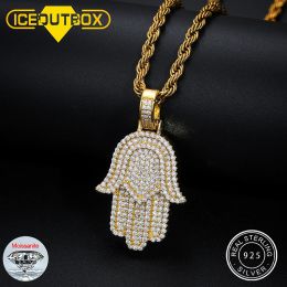 Necklaces New Moissanite Iced Out Bling Hamsa Hands Pendants Necklaces S925 Silver Charm For Men Women Hip Hop Jewellery Passed Diamond Test