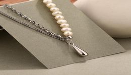 Chains Amaiyllis 925 Sterling Silver Minimalist Stitching Clavicle Necklace Vintage Niche Water Drop Freshwater Pearl Jewelry9184684