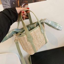 Shoulder Bags Niche Design Straw Woven Bag Summer 2024 Fashion Messenger Female Handbag Bucket Width: 18cm