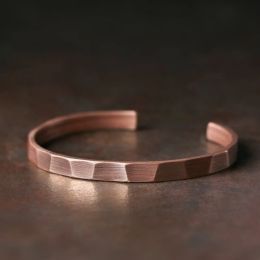 Strands Pure Copper Handcrafted Metal Bracelet Rustic Oxidized Punk Unisex Cuff Bangle Carved Handmade Simple Jewelry Men Women Gift