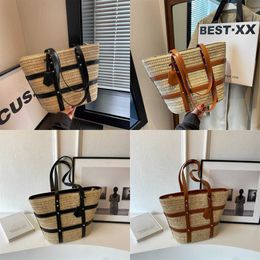 Ladies Beach Bags Vacation Evening Grass Woven Bag Fashion Contrast Color Large Capacity Tote Summer Hot Board Shopping Women's