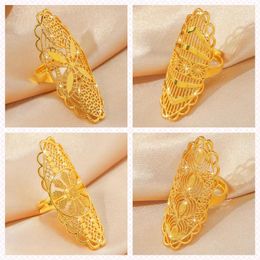 Cluster Rings Dubai Middle East Gold Jewellery Copper Plated 24k Ring For Women Finger Female Wedding Banquet Party Gift